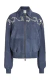Christopher Esber Corrode Wave Embellished Suede Bomber Jacket In Blue