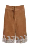 Christopher Esber Corrode Wave Embellished Suede Shorts In Tan