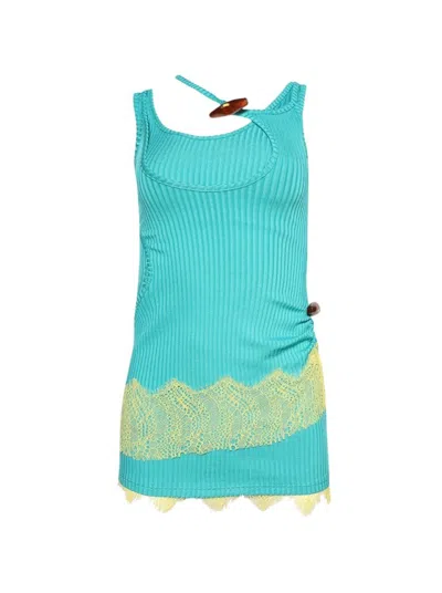 Christopher Esber Corrugated Lace Toggle Dress In Green