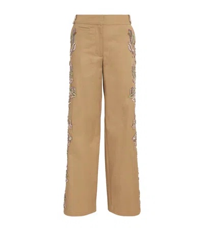 Christopher Esber Cotton Beaded Straight Trousers In Yellow