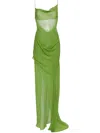 Christopher Esber Knot-detailed Gathered Chiffon-trimmed Silk-satin Maxi Skirt In Green