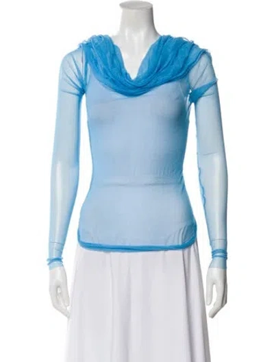Pre-owned Christopher Esber Cowl Neck Long Sleeve Top In Blue