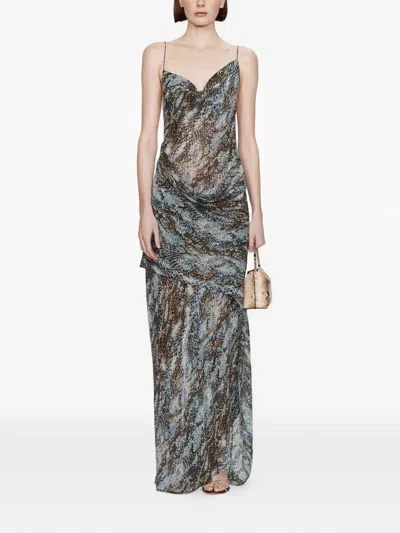 Christopher Esber Cowl-neck Printed Maxi Dress In Gray