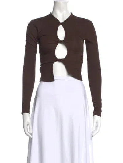 Pre-owned Christopher Esber Crew Neck Long Sleeve Crop Top In Brown