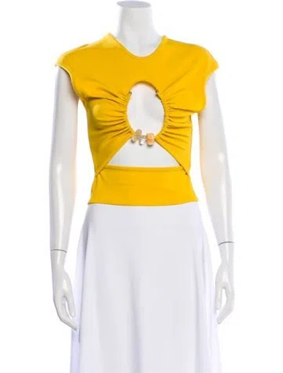 Pre-owned Christopher Esber Crew Neck Short Sleeve Crop Top In Yellow
