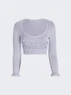 Christopher Esber Crochet Scoop Neck Long Sleeve Crop In Blue