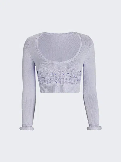Christopher Esber Crochet Scoop Neck Long Sleeve Crop In Blue