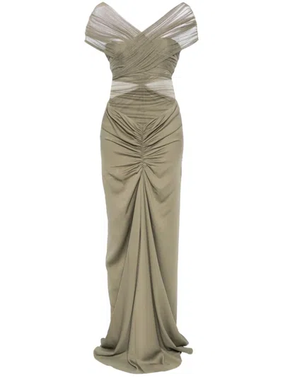 Christopher Esber Crossed Tulle Maxi Dress In Green