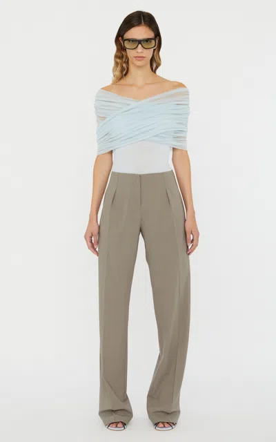 Christopher Esber Crossed Tulle Ribbed Top In Light Blue
