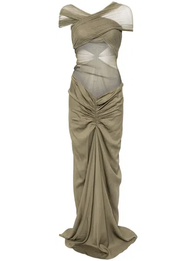 Christopher Esber Crossed Tulle Ruched Dress In Green