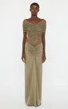 Christopher Esber Crossed Tulle Ruched Dress In Olive