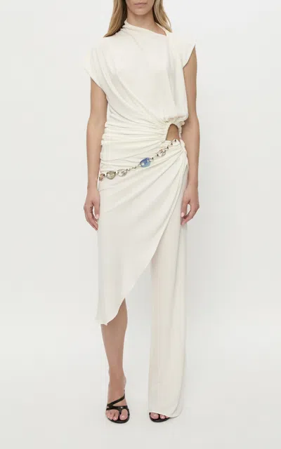 Christopher Esber Crystal Cable Chain Draped Midi Skirt Trouser In White