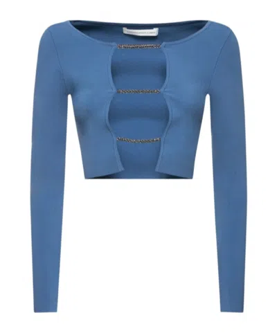 Christopher Esber Crystal Cutout Rib Jersey Top In Blue