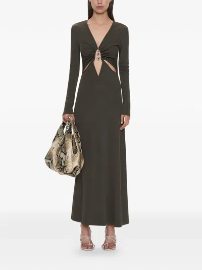 Christopher Esber Crystal Loophole Long-sleeve Midi Dress In Green