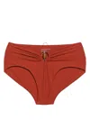Christopher Esber Embellished Ruched High-rise Bikini Bottoms In Brown