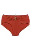 Christopher Esber Embellished Ruched High-rise Bikini Bottoms In Brown