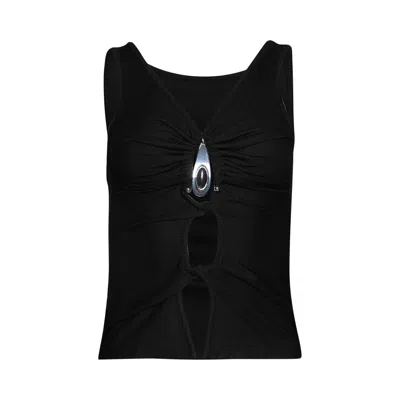 Pre-owned Christopher Esber Crystal Pendant Open Twist Tank 'black' | Women's Size 8