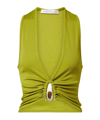 Christopher Esber Crystal Pendant Pleated Vest In Green