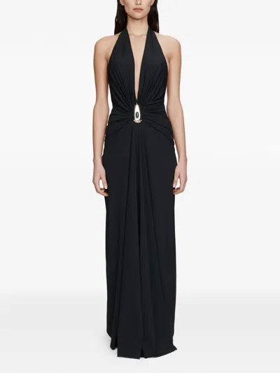 CHRISTOPHER ESBER CRYSTAL PENDANT RUCHED DRESS