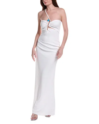 Christopher Esber Crystal Pin Cutaway Embellished Maxi Dress In White