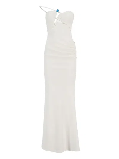 Christopher Esber Crystal Pin Cutaway Cami Maxi Dress In White