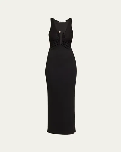 Christopher Esber Crystal-embellished Ruched Stretch-jersey Maxi Dress In Black
