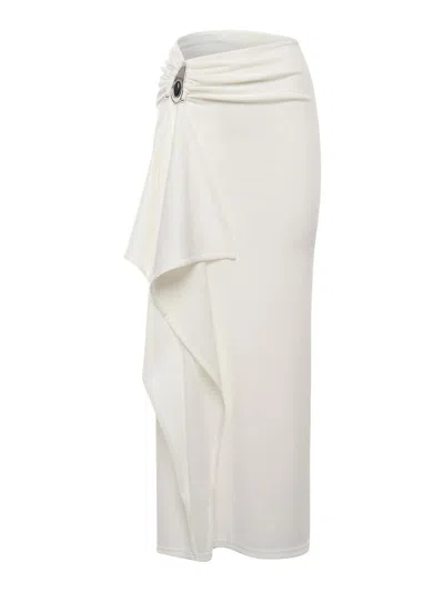 Christopher Esber Crystal Ribbed Knit Long Skirt In White