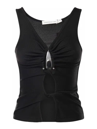 Christopher Esber Crystal Ribbed Knit Top In Black