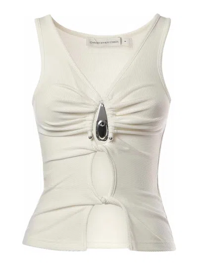 Christopher Esber Crystal Ribbed Knit Top In White