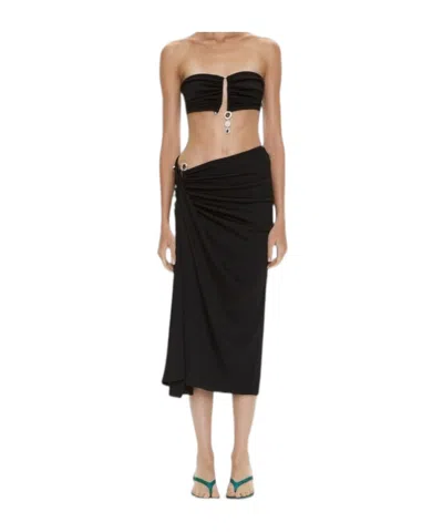 Christopher Esber Crystal-clasp Cascade Midi Skirt In Black