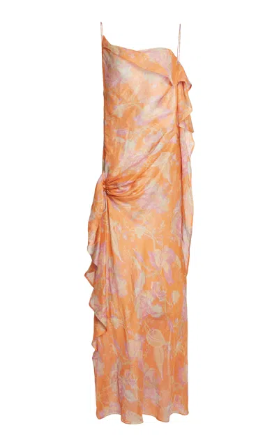 Christopher Esber Cusco Draped Cami Linen-silk Maxi Dress In Orange