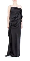 Christopher Esber Cusco Draped Silk Satin Maxi Dress In Black