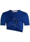 Christopher Esber Cut-out Jersey Cropped T-shirt In Blue