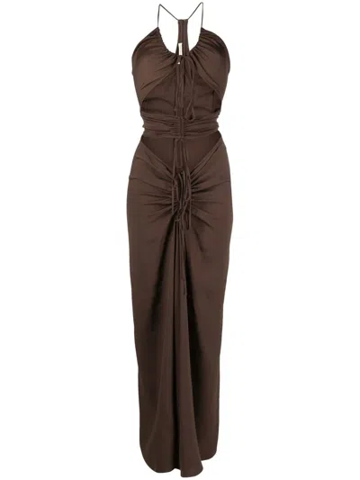 Christopher Esber Brown Disconnect Cut-out Ruched Dress
