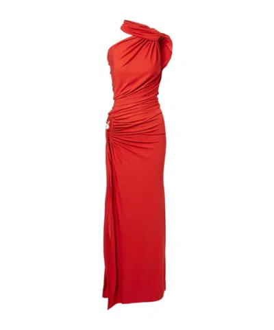Christopher Esber Cutout Draped One-shoulder Gown In Orange