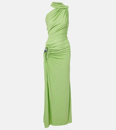 Christopher Esber Cutout Embellished Draped Maxi Dress In Green