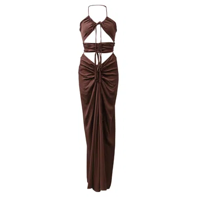 Pre-owned Christopher Esber Cutout Halterneck Maxi Dress In Brown Viscose
