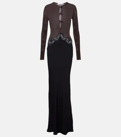 Christopher Esber Cutout Lace-trimmed Jersey Gown In Black