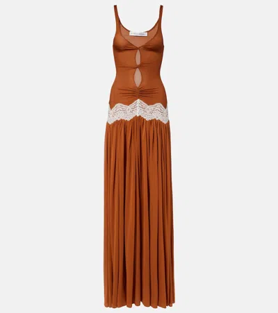Christopher Esber Cutout Lace-trimmed Gown In Brown
