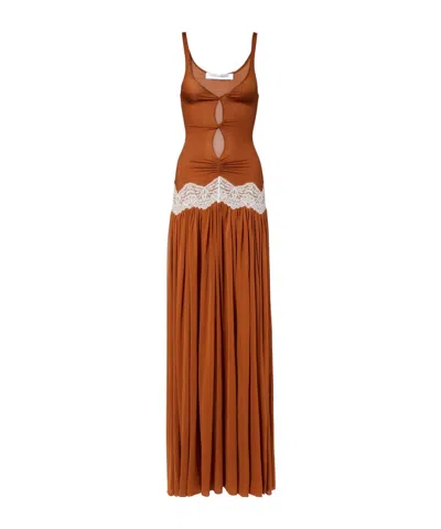 Christopher Esber Cutout Lace-trimmed Gown In Brown