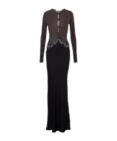 Christopher Esber Cutout Lace-trimmed Jersey Gown In Brown