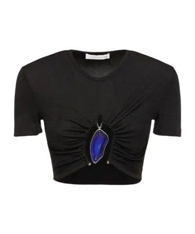 Christopher Esber Cut-out Ribbed Crop Top In Black