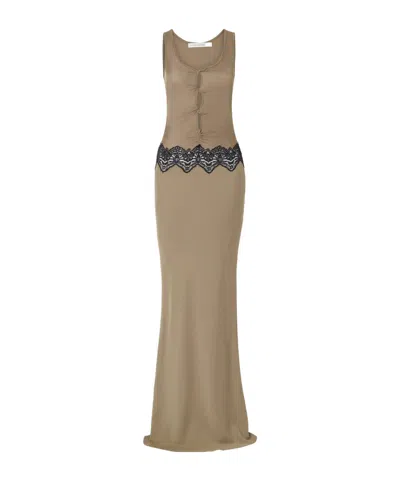 Christopher Esber Verner Cut-out Ribbed Lace-trimmed Jersey Midi Dress In Brown