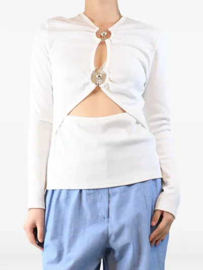 Pre-owned Christopher Esber Cutout Ribbed-knit Top In White