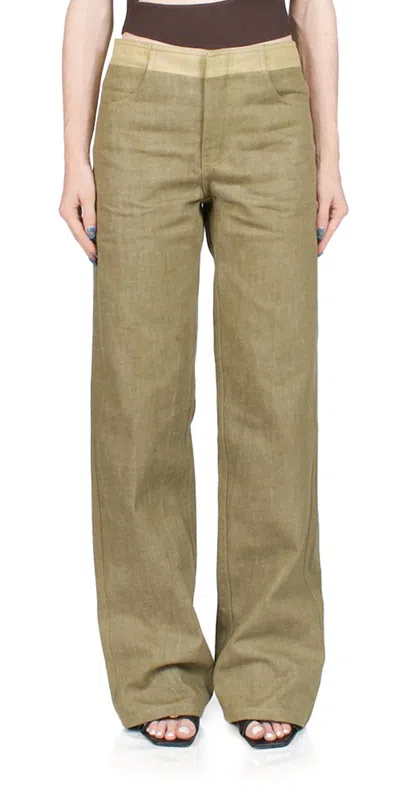 CHRISTOPHER ESBER DECONSTRUCTED DENIM JEANS IN MOSS
