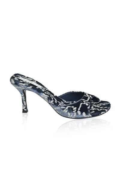 Christopher Esber Delia Embroidered Velvet Mule In Blue