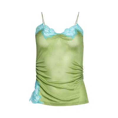 Pre-owned Christopher Esber Delphin Lace Rib Cami 'fresh Lime/cyan' | Green | Women's Size 6