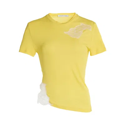Pre-owned Christopher Esber Delphin Lace Rib Tee 'zest/white' | Yellow | Women's Size 10