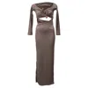 Christopher Esber Distort Quartz Off-shoulder Maxi Dress In Brown Polyester In Brown
