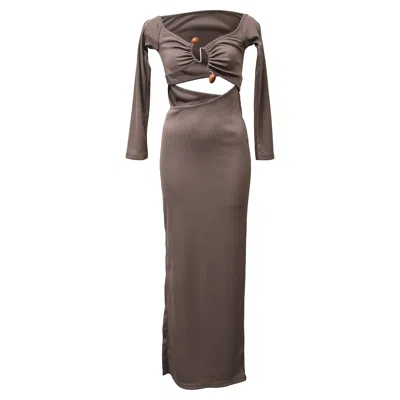 Christopher Esber Distort Quartz Off-shoulder Maxi Dress In Brown Polyester